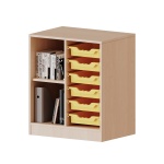 ErgoTray Regal, 2reihig, 2 OH, fahrbar, links 2 Fächer, rechts 6 flache Boxen, B/H/T 70,3x82x50cm 